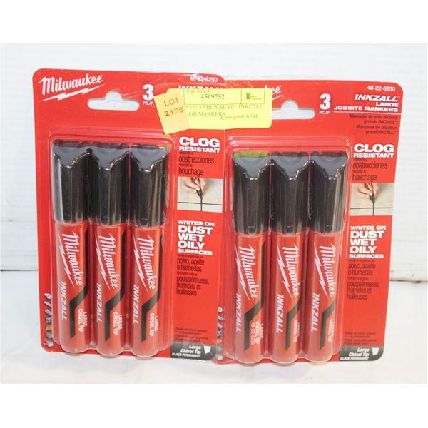 2 PACKS OF 3 MILWAUKEE INKZALL LARGE JOB MARKERS