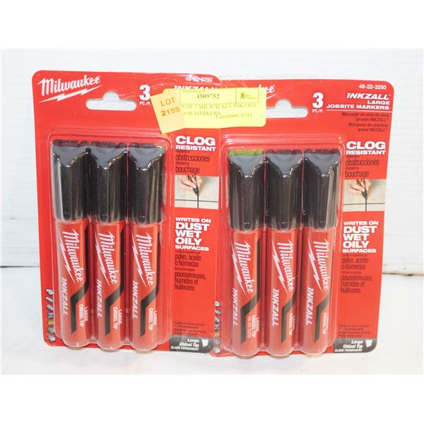 2 PACKS OF 3 MILWAUKEE INKZALL LARGE JOB MARKERS