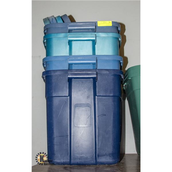 LOT OF 4 RUBBERMAID TOTES & LIDS