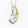 Image 2 : Petite 10K TT Gold Channel Blue Topaz Diamond Polished Overlap Pendant Necklace