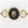 Image 1 : Vintage 14k Yellow Gold Black Onyx Floral Mosaic Sapphire and Pearl Brooch Pin