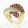 Image 9 : Fancy 14k Gold 2.65 ctw Round Diamond Ruby Puffed Interlocking Loop Wide Band Ri