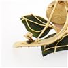 Image 7 : Vintage 14K Yellow Gold Carved Pink Coral Rose Flower w/ 3 Jade Leaf Brooch Pin