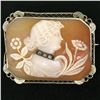 Image 1 : Antique Art Deco 14K White Gold Shell Cameo w/ Filigree Frame Brooch Pendant