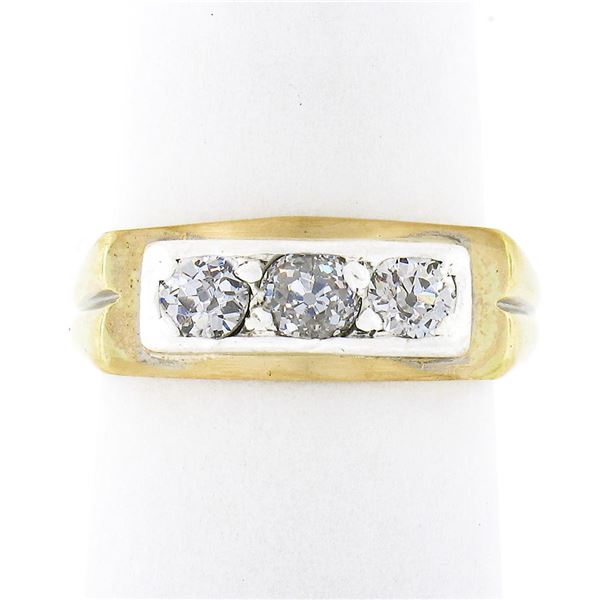 Antique Edwardian 14k Gold & Silver 0.75 ctw Old Mine Diamond Wedding Band Ring