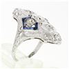 Image 9 : Antique Art Deco 18k Gold 1.13 ctw European Diamond Sapphire Etched Dinner Ring