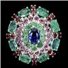 Image 1 : Natural Kyanite Colombian Emerald Rhodolite Ring