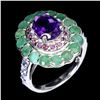 Image 1 : Natural Amethyst Colombian  Emerald Garnet Ring
