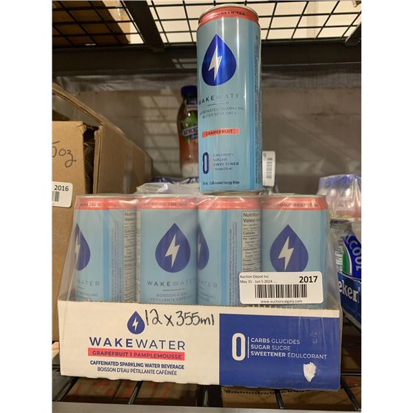 CASE LOT- Wake Water Grapefruit Caffeinated Sparkling Water Beverage 12 x 355ml