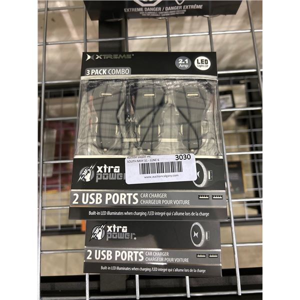 Lot of 2 Xtreme 3 Pack USB Port Car Chargers
