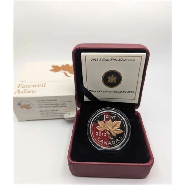1 CENT 2012 FINE SILVER .999 WITH SELECTIVE GOLD PLATING MINT 121186