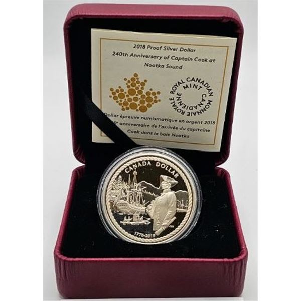 1 DOLLAR 2018 240E ANNIVERSAIRE DE L ARRIVEE DU CAPITAINE COOK DANS LA BAIE NOOTKA CAPSULE CRAQUEE F