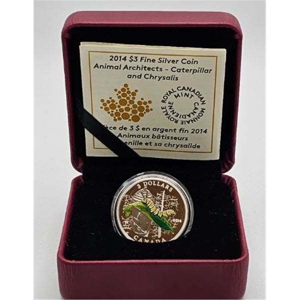 3 DOLLARS 2014 LA CHENILLE ET SA CHRYSALIDE 130534 FINE SILVER .999