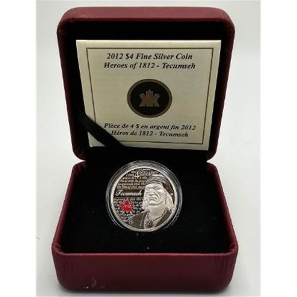 4 DOLLARS 2012 HÉROS DE 1812 TECUMSEH FINE SILVER .999