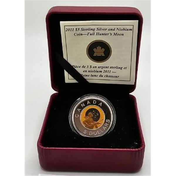 5 DOLLARS 2011 ARGENT STERLING ET NIOBIUM PLEINE LUNE DU CHASSEUR