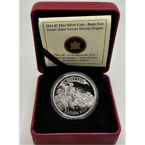 5 DOLLARS 2014 SAINT GEORGES TERRASSANT LE DRAGON FINE SILVER .999