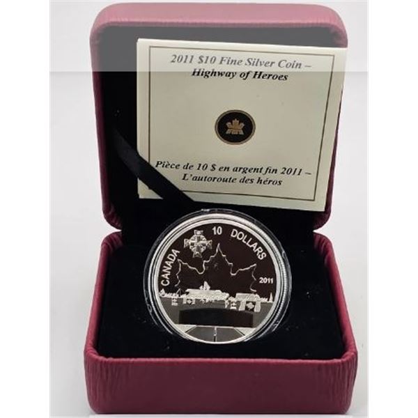 10 DOLLARS 2011 L'AUTOROUTE DES HEROS FINE SILVER .999