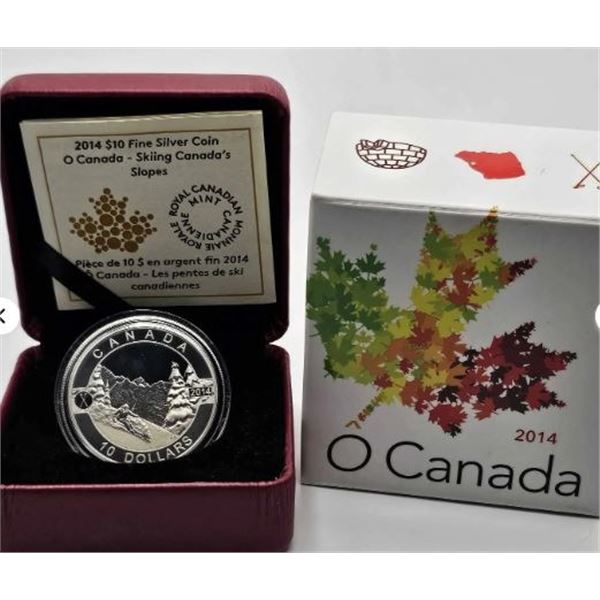 10 DOLLARS 2014 LES PENTES DE SKI CANADIENNES FINE SILVER .999