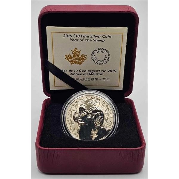 10 DOLLARS 2015 ANNÉE DU MOUTON FINE SILVER .999