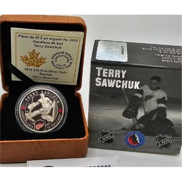 10 DOLLARS 2015 GARDIENS DE BUT : TERRY SAWCHUK FINE SILVER .999 CRACKED CAPSULE