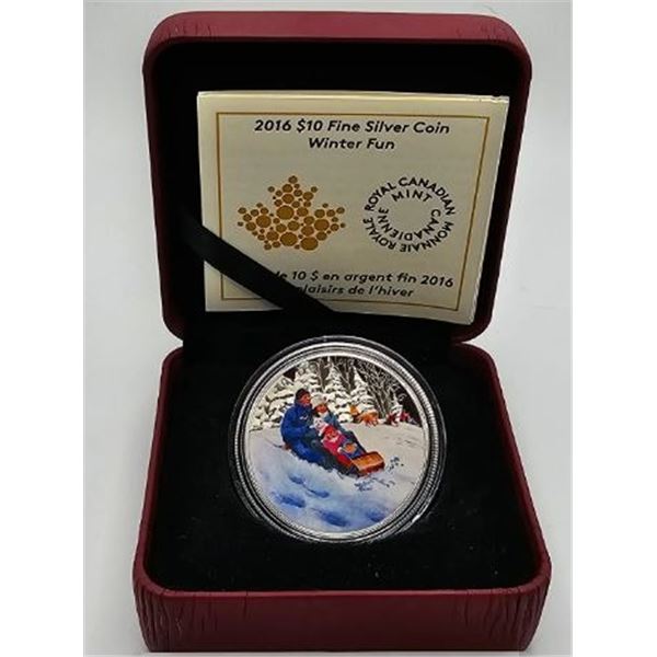 10 DOLLARS 2016 LES PLAISIRS DE L HIVER CRACKED CAPSULE FINE SILVER .999