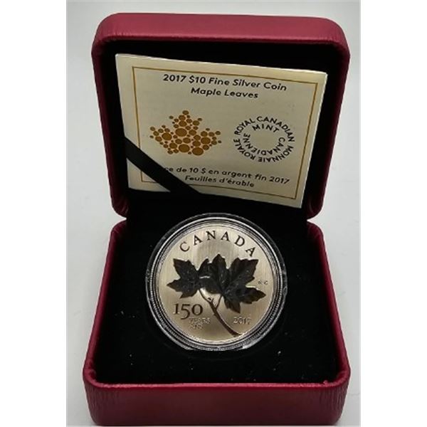 10 DOLLARS 2017 FEUILLES D ERABLE - CANADA 150 FINE SILVER .999