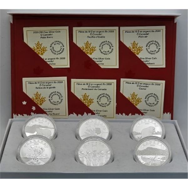 10 DOLLARS 2020 ENSEMBLE 6 PIECES O CANADA FINE SILVER .999
