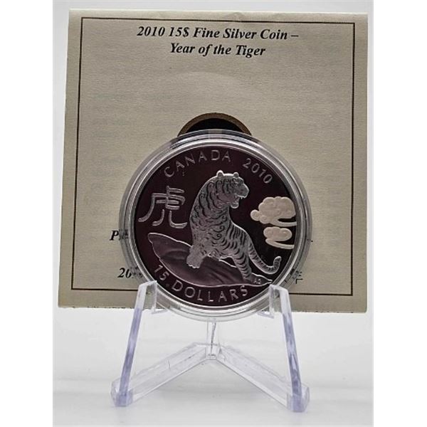 15 DOLLARS 2010 ANNEE DU TIGRE FINE SILVER .999