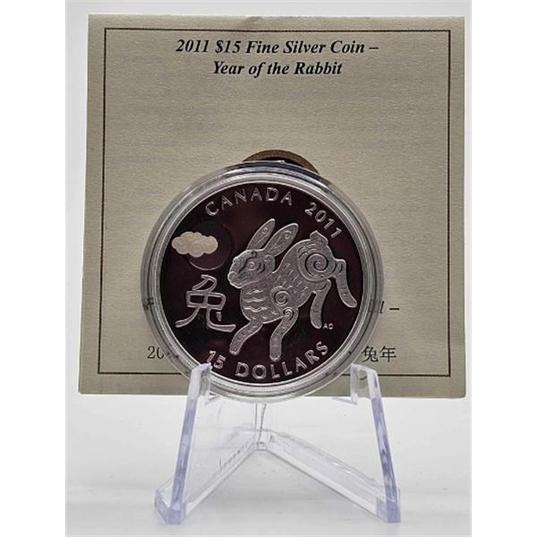 15 DOLLARS 2011 ANNEE DU LAPIN FINE SILVER .999