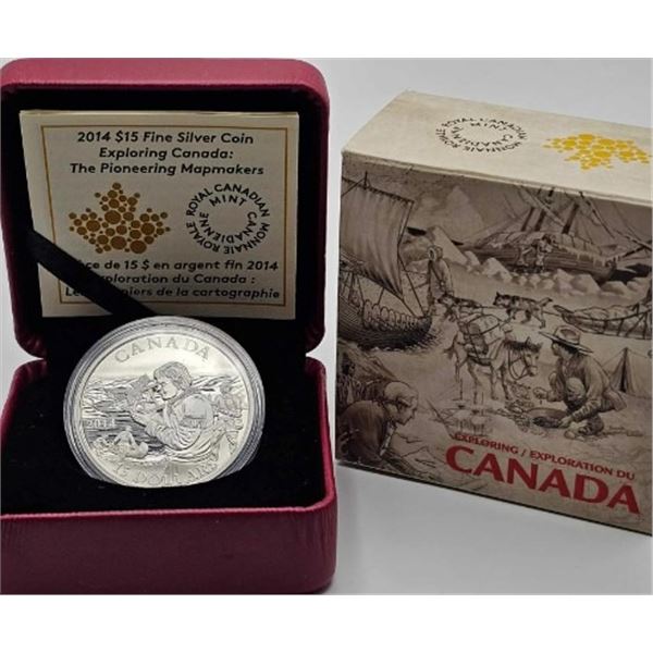 15 DOLLARS 2014 LES PIONNIERS DE LA CARTOGRAPHIE CRACKED CAPSULE FINE SILVER .999