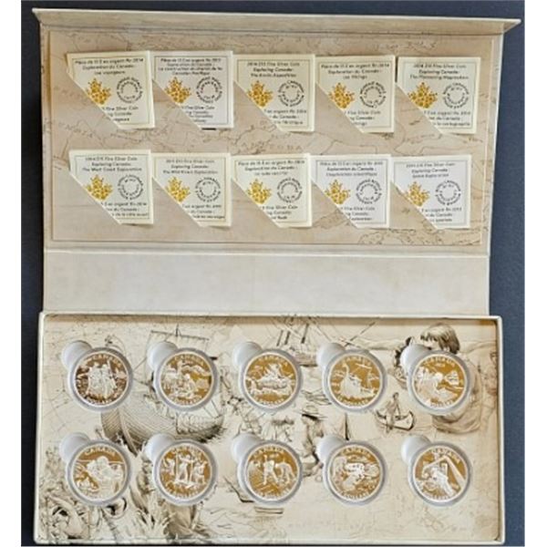 15 DOLLARS 2014-2015 ENSEMBLE 10 PIECES EXPLORATION DU CANADA FINE SILVER .999