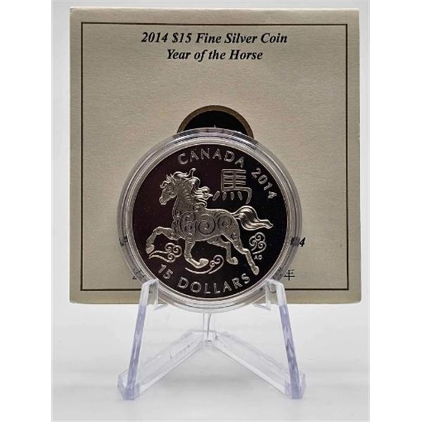 15 DOLLARS 2015 ANNEE DU CHEVAL FINE SILVER .999