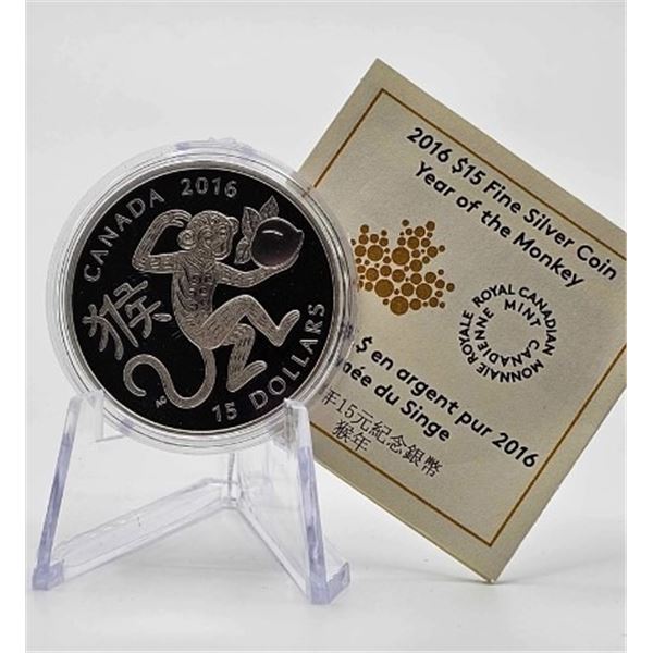 15 DOLLARS 2016 ANNEE DU SINGE FINE SILVER .999