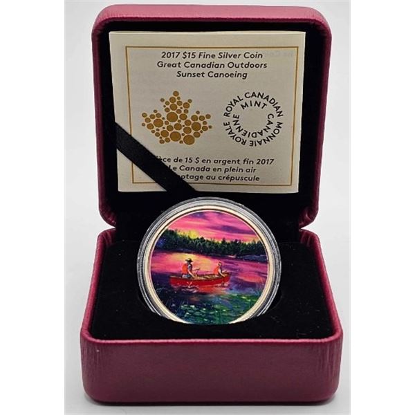 15 DOLLARS 2017 CANOTAGE AU CREPUSCULE FINE SILVER .999 CRACKED CAPSULE