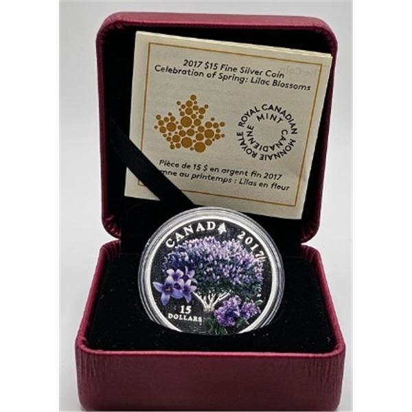 15 DOLLARS 2017 LILAS EN FLEUR FINE SILVER .999