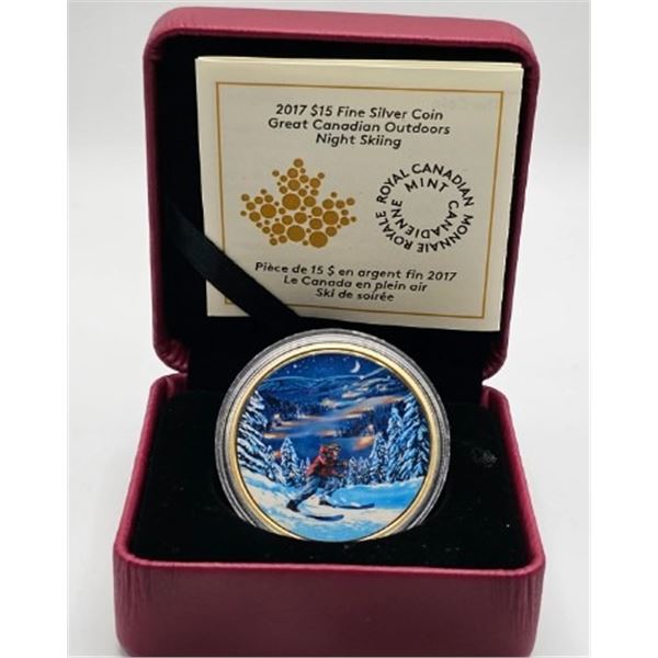 15 DOLLARS 2017 SKI DE SOIREE FINE SILVER .999 CRACKED CAPSULE