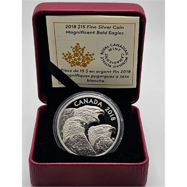 15 DOLLARS 2018 MAGNIFIQUES PYGARGUES À TÊTE BLANCHE FINE SILVER .999