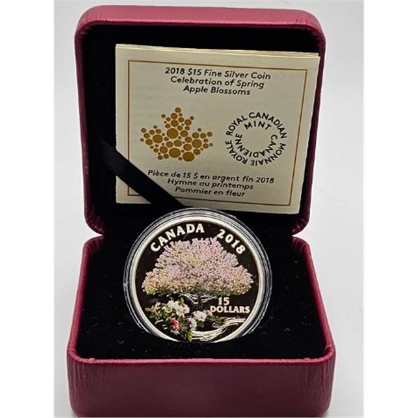 15 DOLLARS 2018 POMMIER EN FLEUR FINE SILVER .999