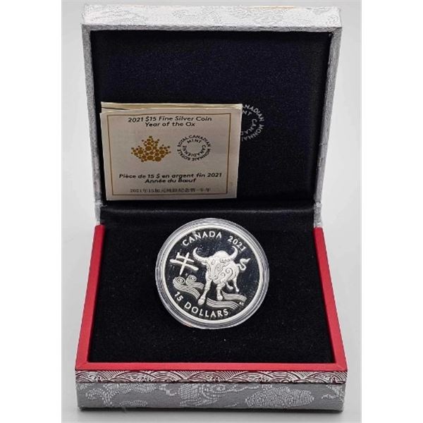 15 DOLLARS 2021 ANNEE DU BOEUF FINE SILVER .999
