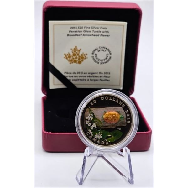 20 DOLLARS 2015 TORTUE EN VERRE VENITIEN FINE SILVER .999
