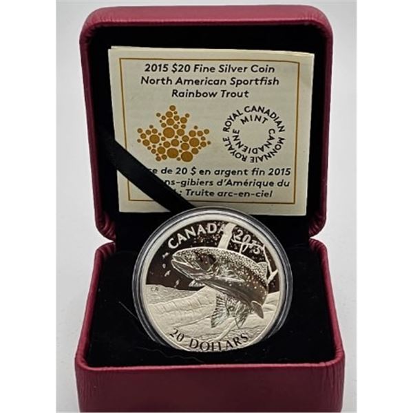 20 DOLLARS 2015 TRUITE ARC-EN-CIEL FINE SILVER .999
