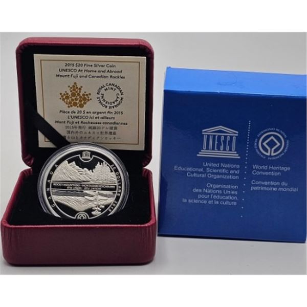 20 DOLLARS 2015 UNESCO FUJI ET ROCHEUSES CANADIENNES FINE SILVER .999