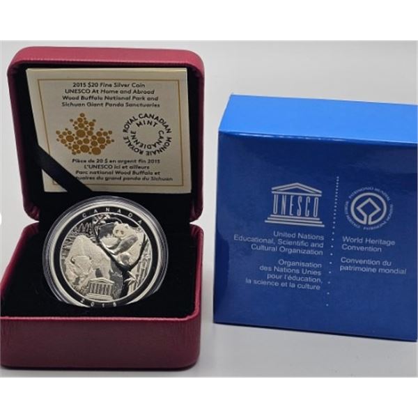 20 DOLLARS 2015 UNESCO GRAND PANDA DE SICHUAN FINE SILVER .999