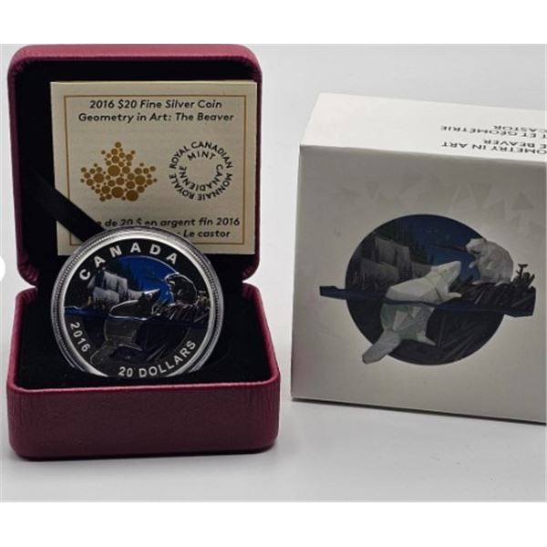 20 DOLLARS 2016 ART ET GEOMETRIE LE CASTOR FINE SILVER .999