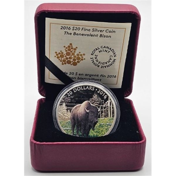 20 DOLLARS 2016 BISON BIENVEILLANT FINE SILVER .999