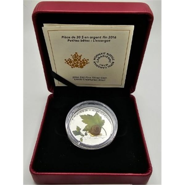 20 DOLLARS 2016 L'ESCARGOT VENITIAN GLASS FINE SILVER .999