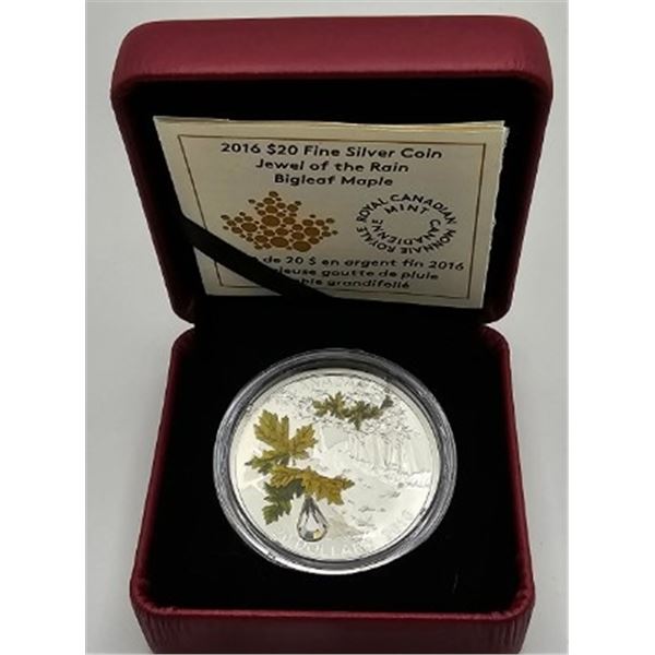 20 DOLLARS 2016 ÉRABLE GRANDIFOLIÉ CRISTAL SWAROVSKI FINE SILVER .999