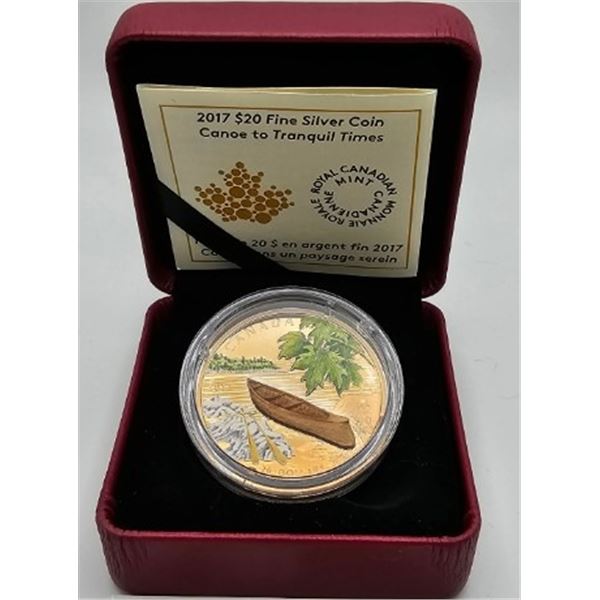 20 DOLLARS 2017 CANOT DANS UN PAYSAGE SEREIN FINE SILVER .999