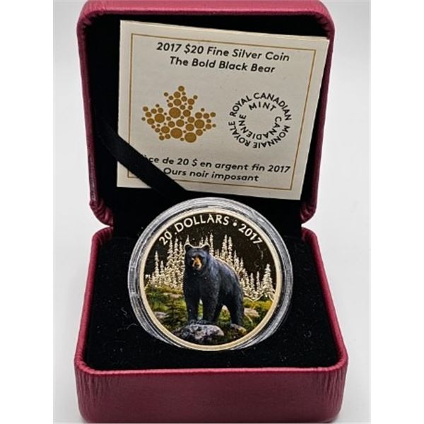 20 DOLLARS 2017 L'IMPOSANT OURS NOIR FINE SILVER .999 CRACKED CAPSULE