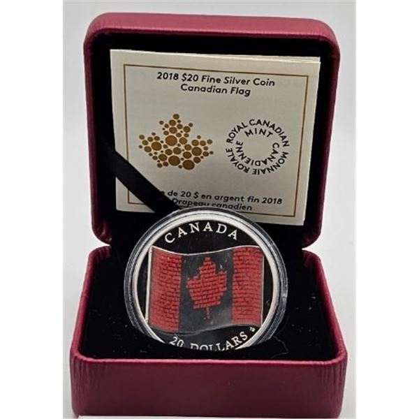 20 DOLLARS 2018 DRAPEAU CANADIEN FINE SILVER .999